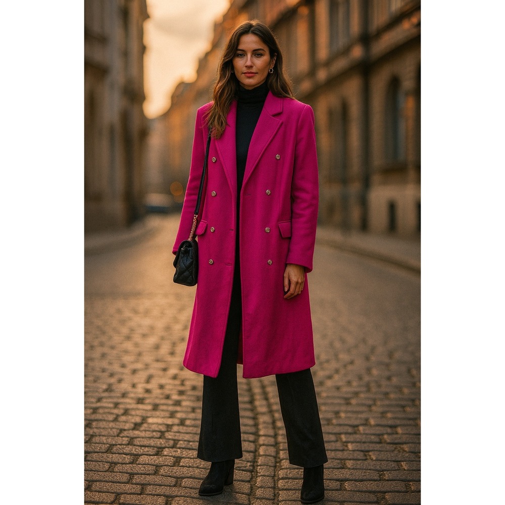 Unbranded Fuchsia Double Breasted Peacoat Women's Long Wool Blend Blazer‎ 2XL